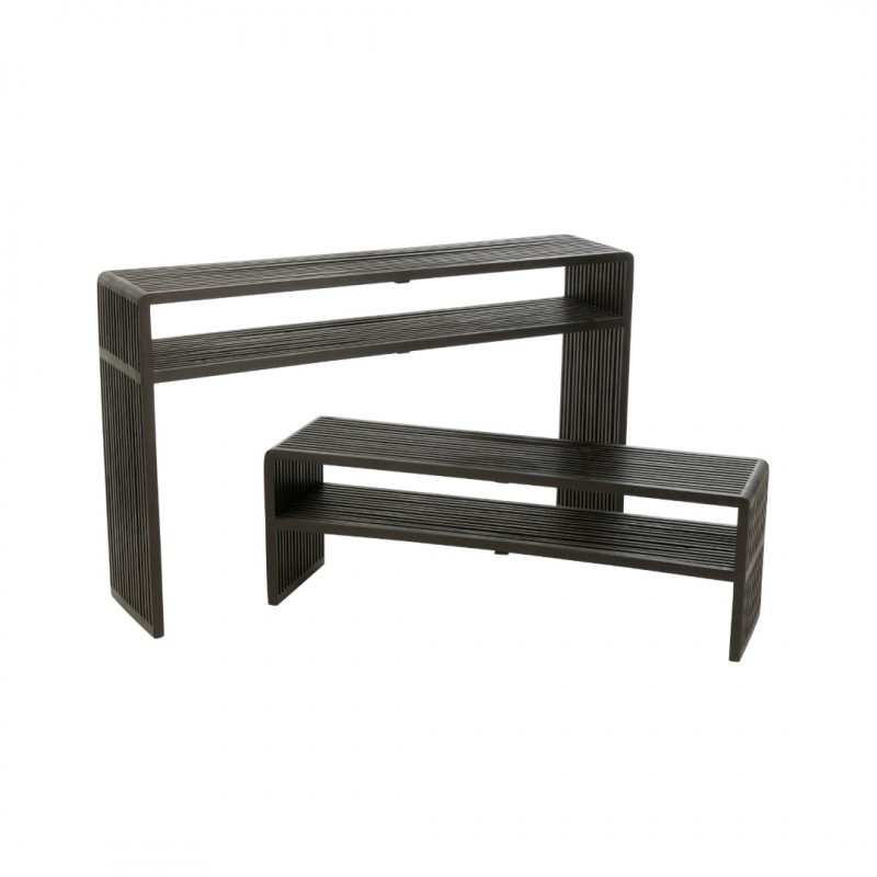 CONSOLE SHELF SET RECYLED TEAK BLACK 130 - CONSOLES, DESKS CONSOLE SHELF SET RECYLED TEAK BLACK 130 - CONSOLES, DESKS